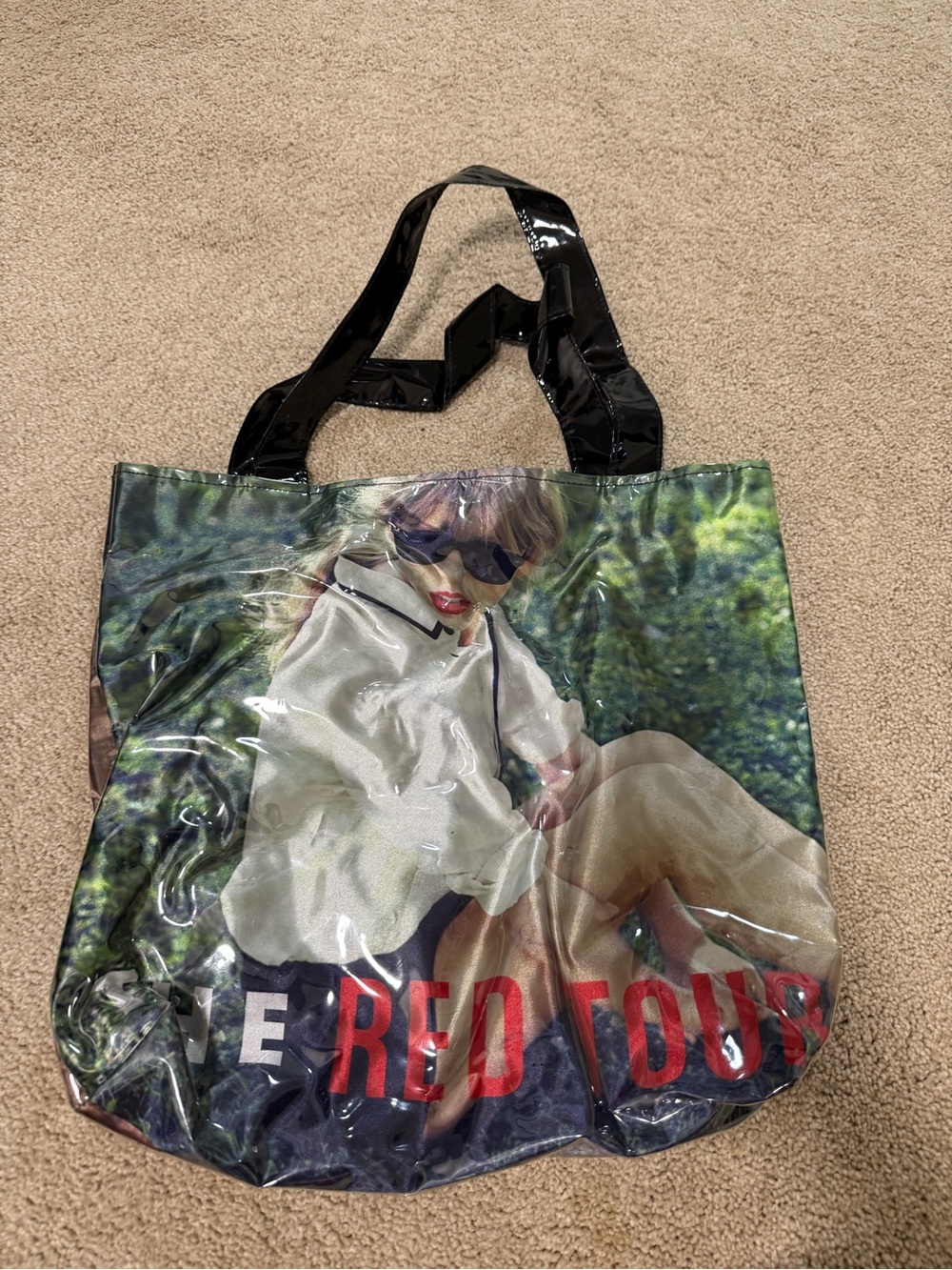 Black Handle Graphic Tote Bag with Red Accent